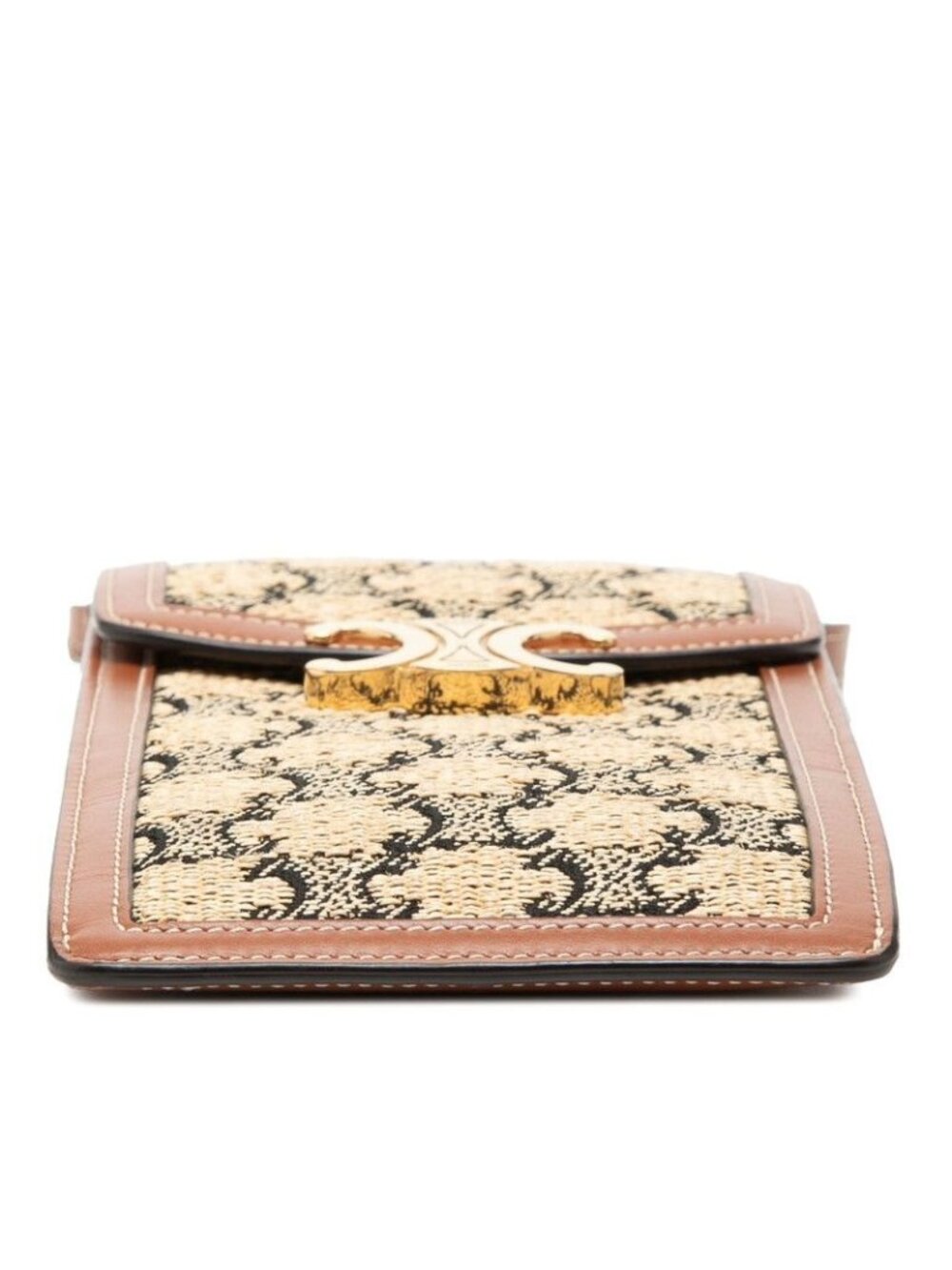 Celine Triomphe Crossbody Shoulder Bag Mobile Pouch Beige Brown Canvas Leather 1 - Picture 3 of 6